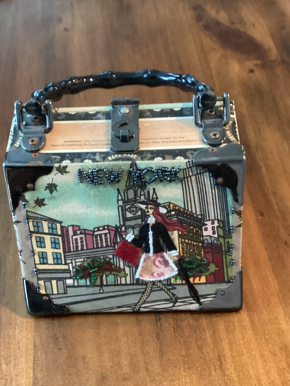 New York Illustrated Mini Top-Handle Bag in Multicolor